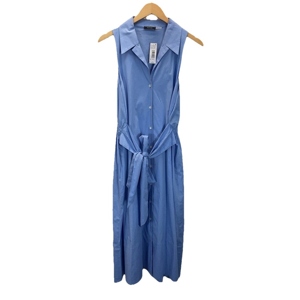 NEW Natori Blue poplin sleeveless maxi shirt dress crisp button front Spring MD
